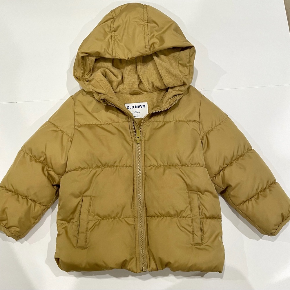 Old Navy Toddler Quilted Puffer Fleece Lined Hooded Jacket - Mustard Gold